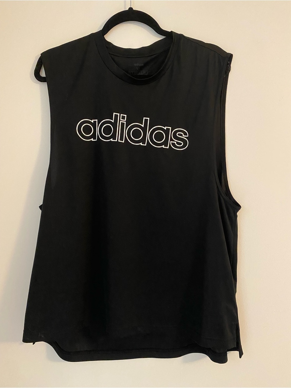 adidas Black Muscle Tank with White Outline Logo